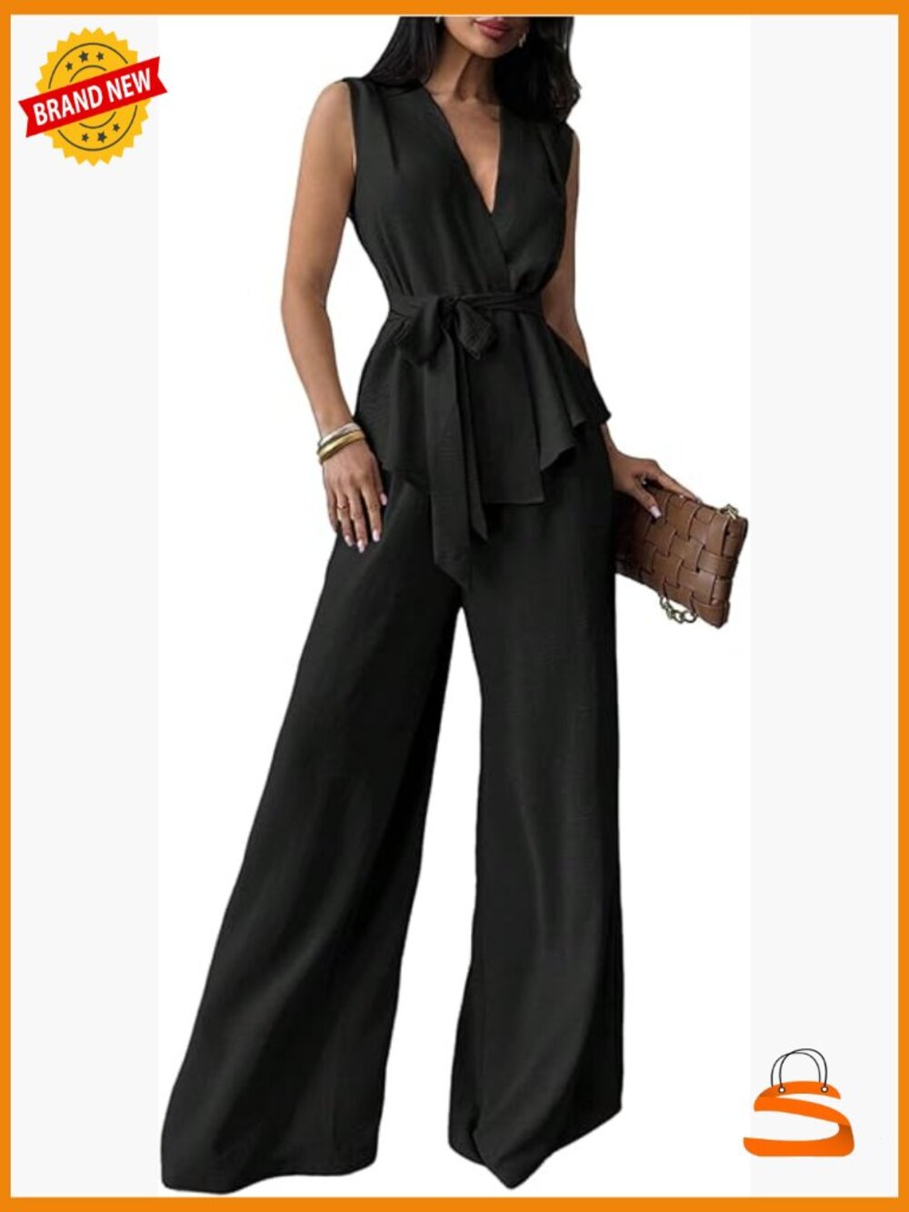 Womens 2 Piece Wrap Vest & Dress Pants Set Sleeveless Loose Fit Business Casual
